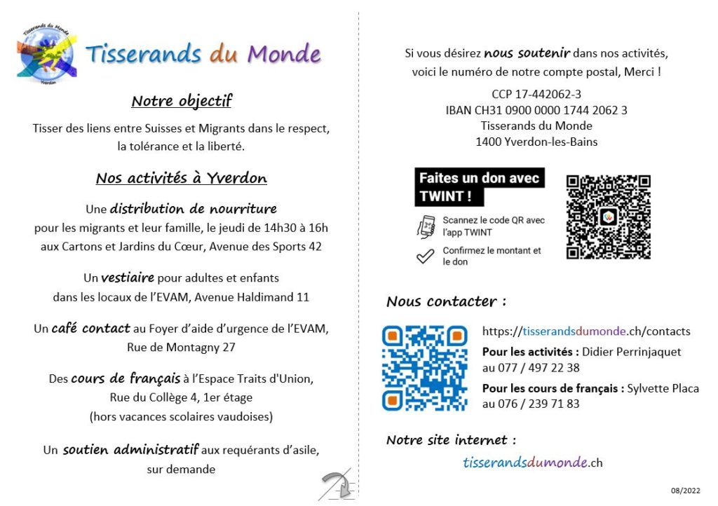 Flyer de présentation de l'association Tisserands du Monde