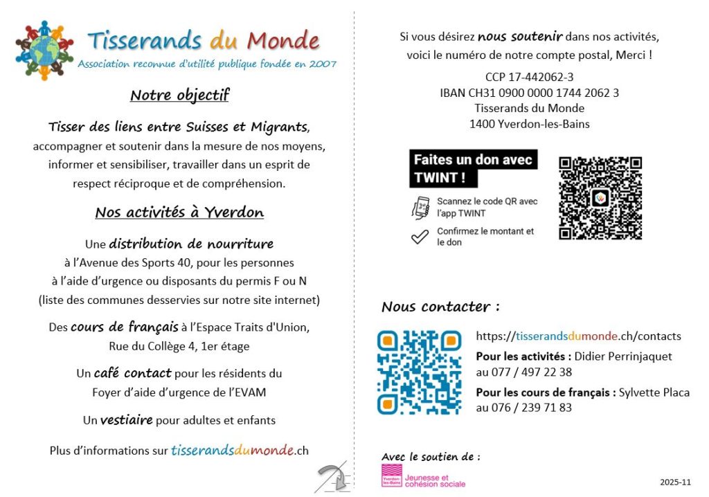 Flyer de présentation de l'association Tisserands du Monde