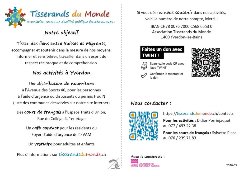 Flyer de présentation de l'association Tisserands du Monde